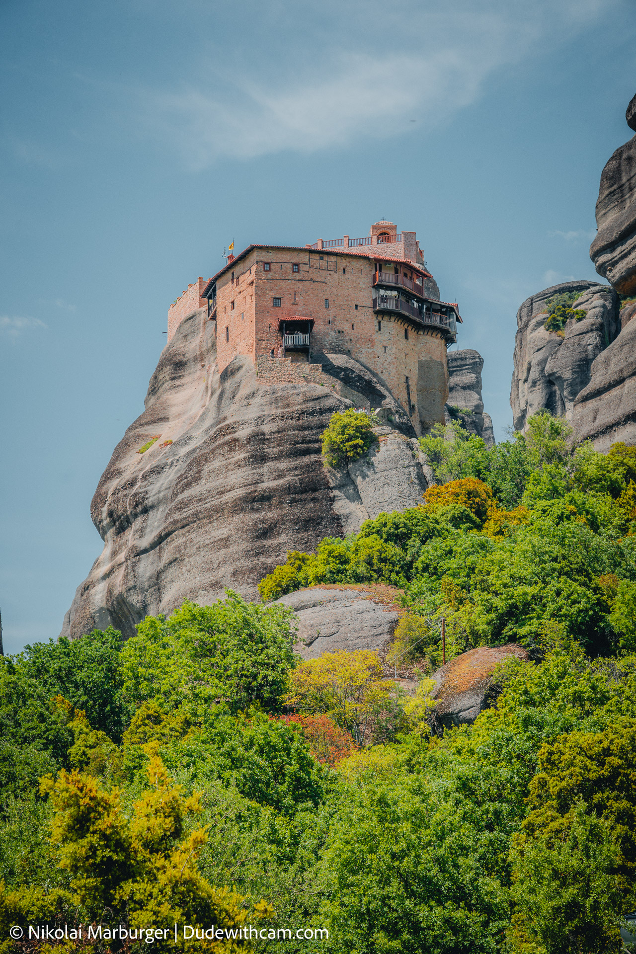 The Meteora is a rock formation in Greece. On top of some those astounding  rock formations are monasteries built, being beautiful nesteld into the rocks